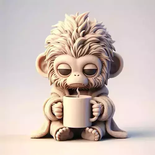 Tired Monkey in Pajamas Mini Coffee Statue 3D print model