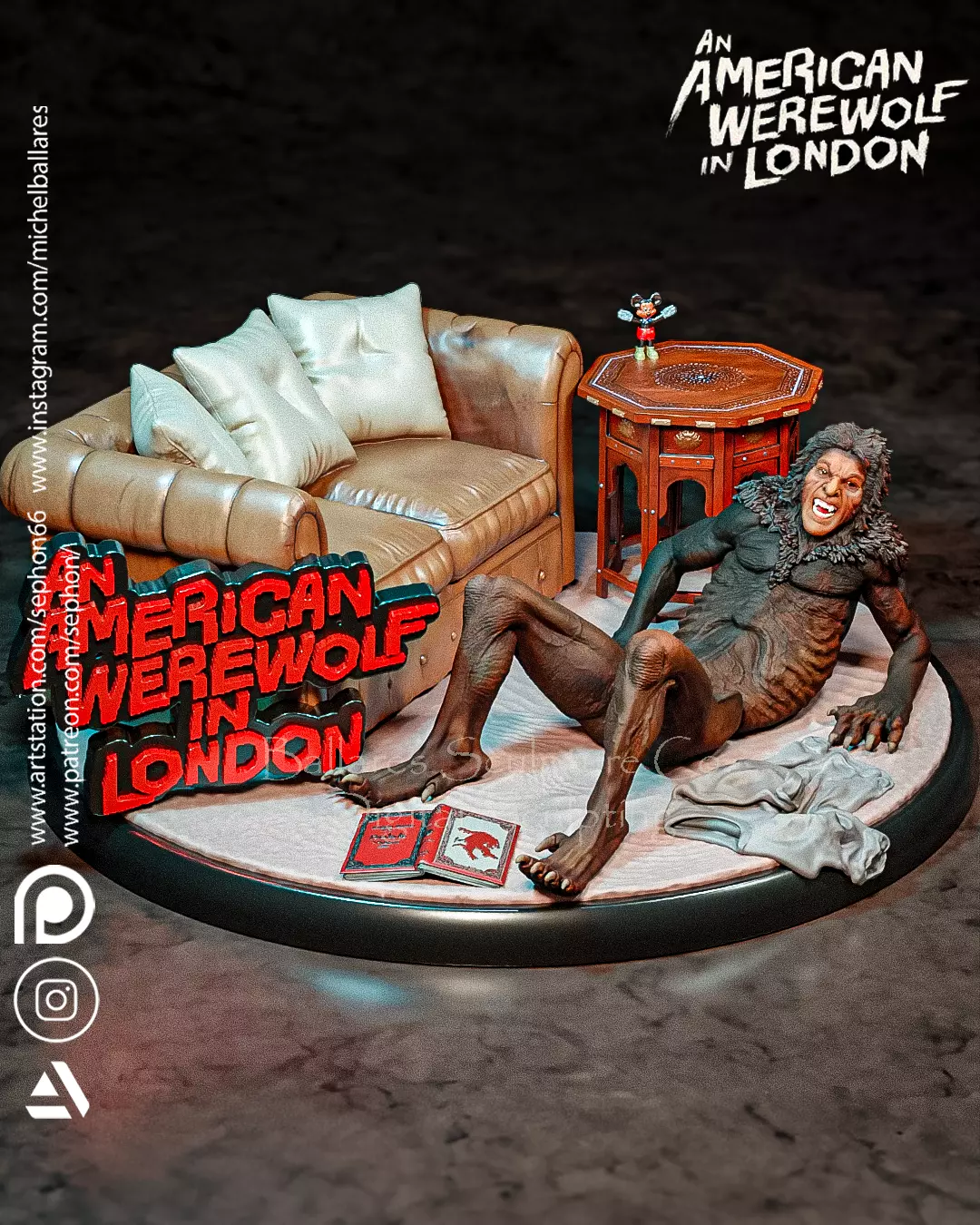 AN AMERICAN WEREWOLF IN LONDON   TRANSFORMATION DIORAMA 3D print model_0