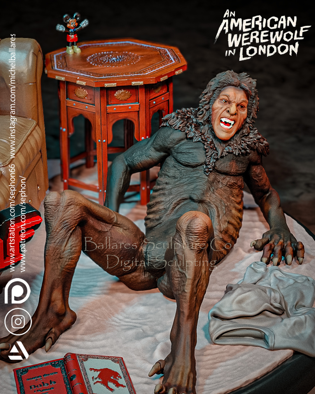 AN AMERICAN WEREWOLF IN LONDON   TRANSFORMATION DIORAMA 3D print model_1