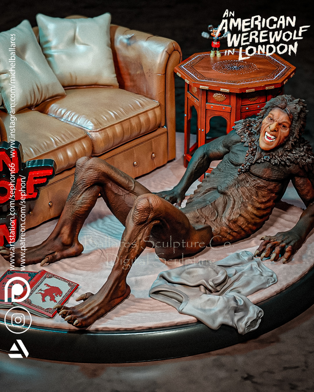 AN AMERICAN WEREWOLF IN LONDON   TRANSFORMATION DIORAMA 3D print model_2