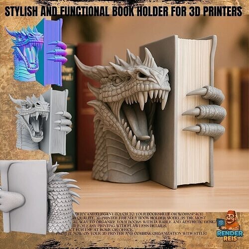 Dragon Head Bookend  3D Printable Decorative Model 3D model