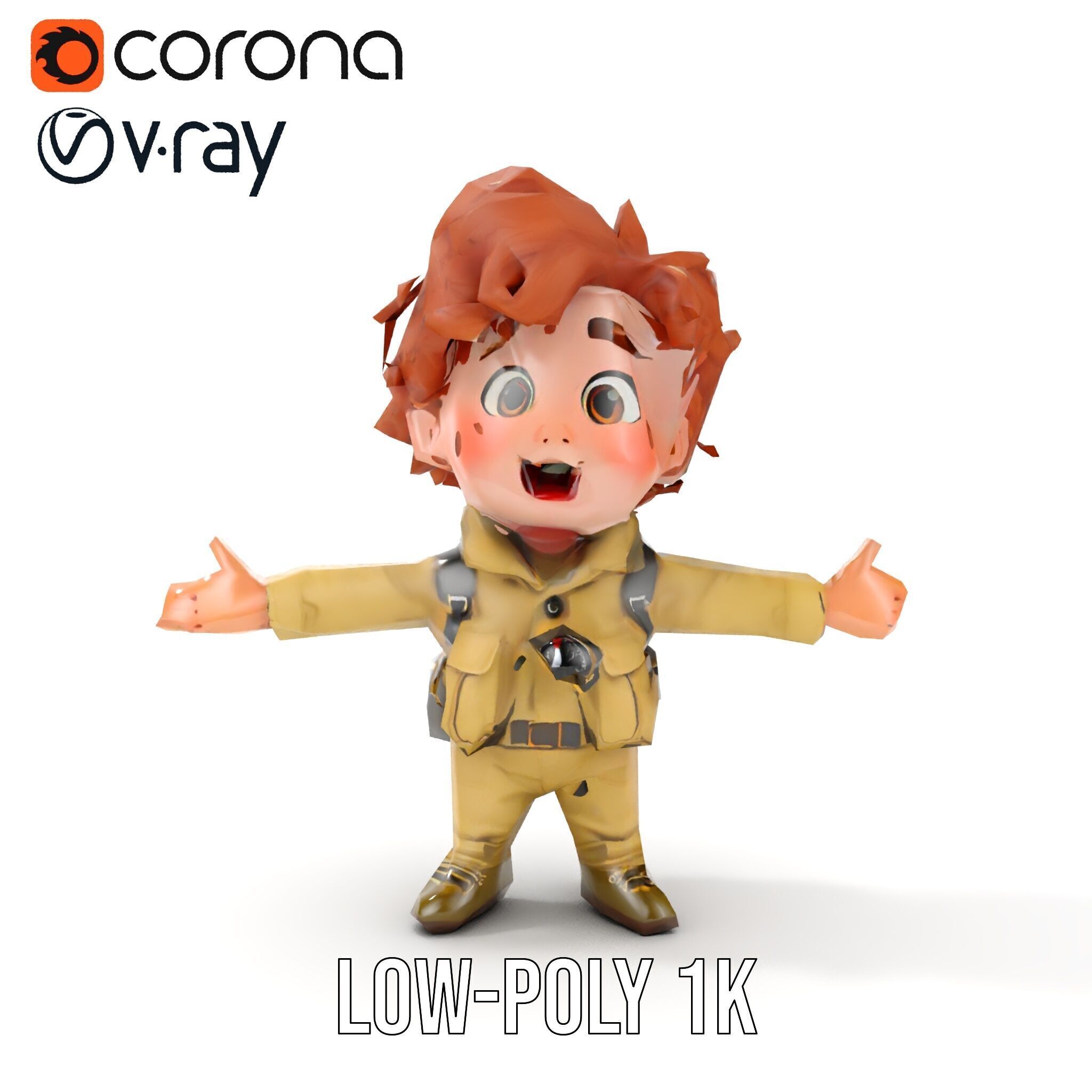 Adventure Boy Explorer Rigged and Animated Low-poly 3D model_12