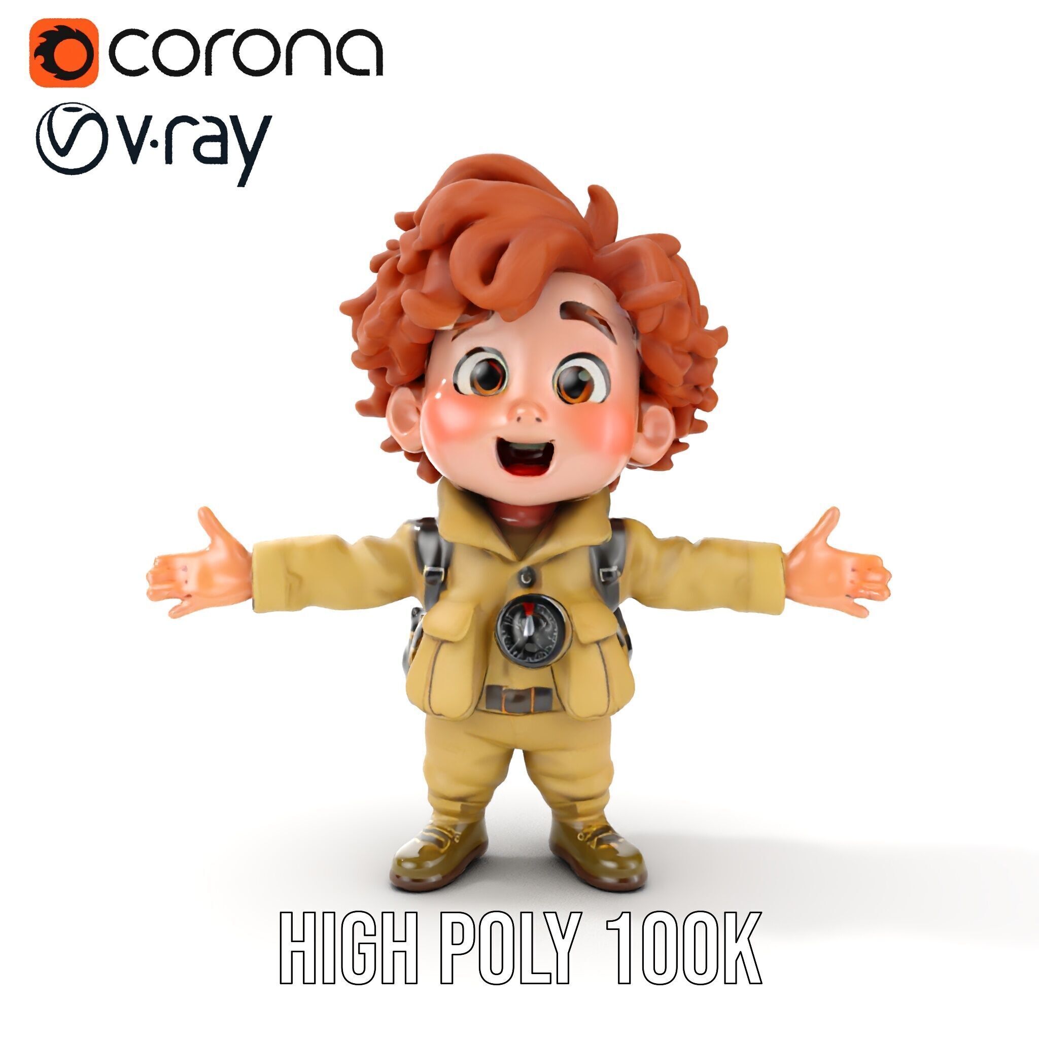 Adventure Boy Explorer Rigged and Animated Low-poly 3D model_32