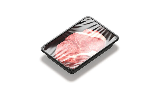 Transparent Plastic Beef Pack - raw meat steak wrapped tray 3D model