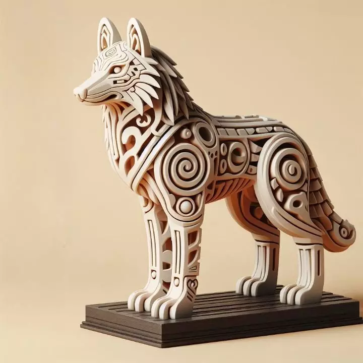 1035 Color 3D Model Totem Style Wolf on Pedestal 3D print model_0