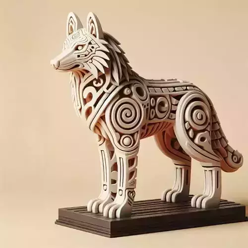 1035 Color 3D Model Totem Style  Wolf on Pedestal