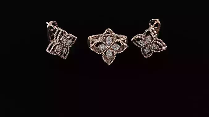 Roberto Coin Style Ring AND Earring printing model 3D print model