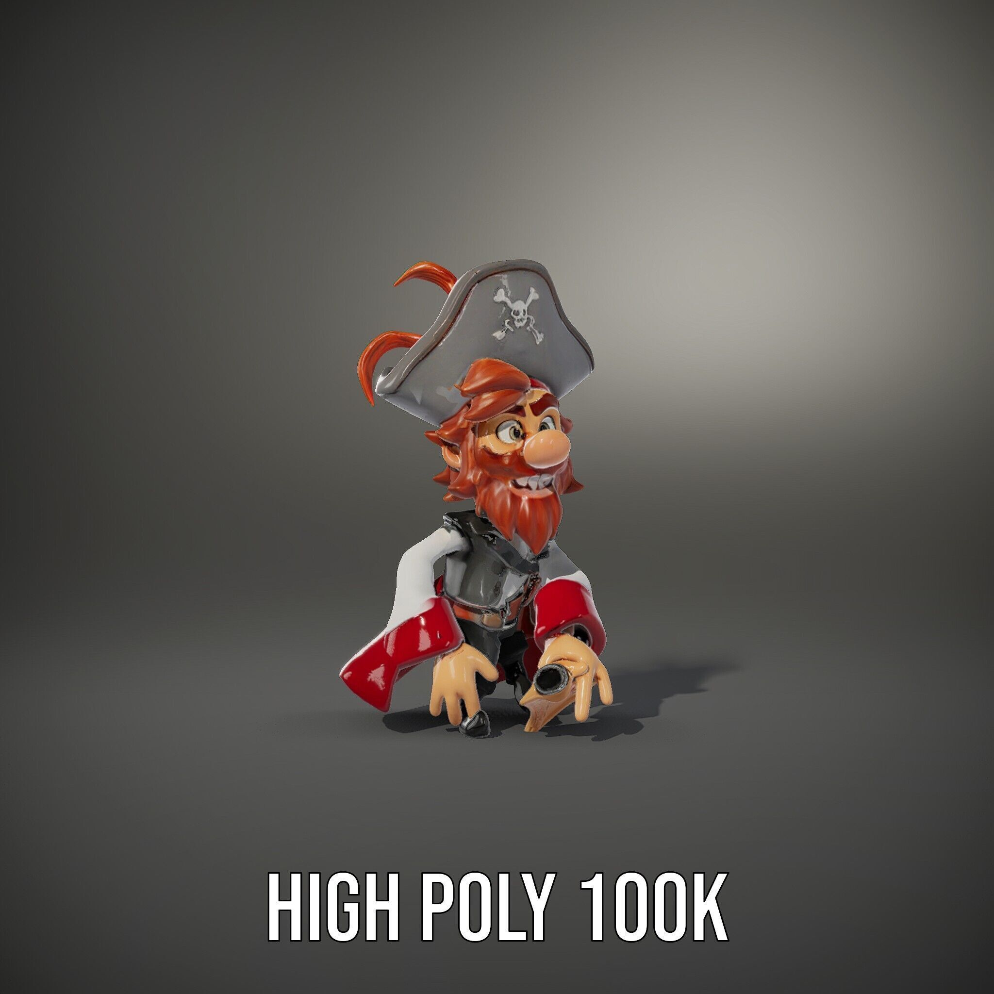 Animated Pirate Character Model Rigged and Animated Low-poly 3D model_9