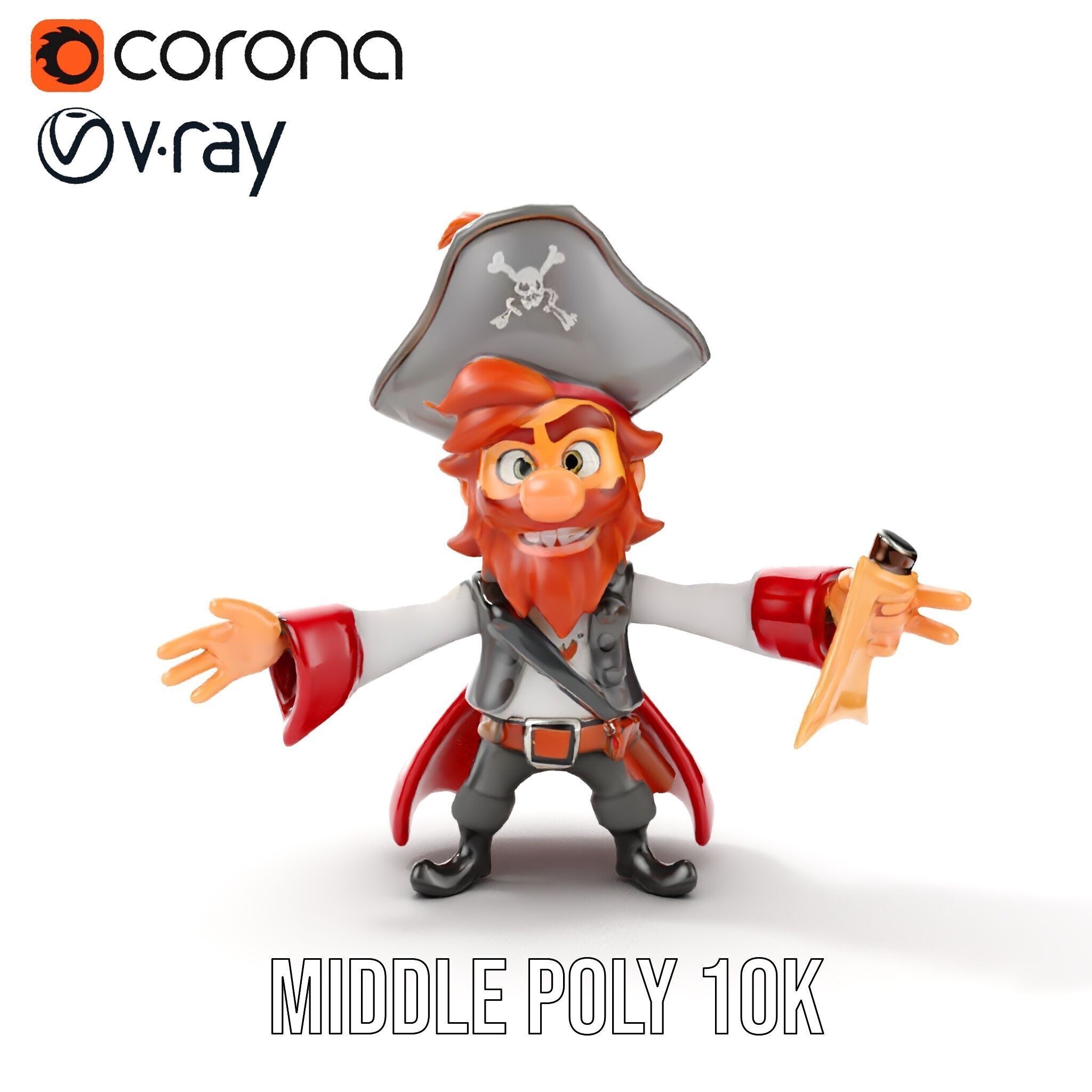 Animated Pirate Character Model Rigged and Animated Low-poly 3D model_16