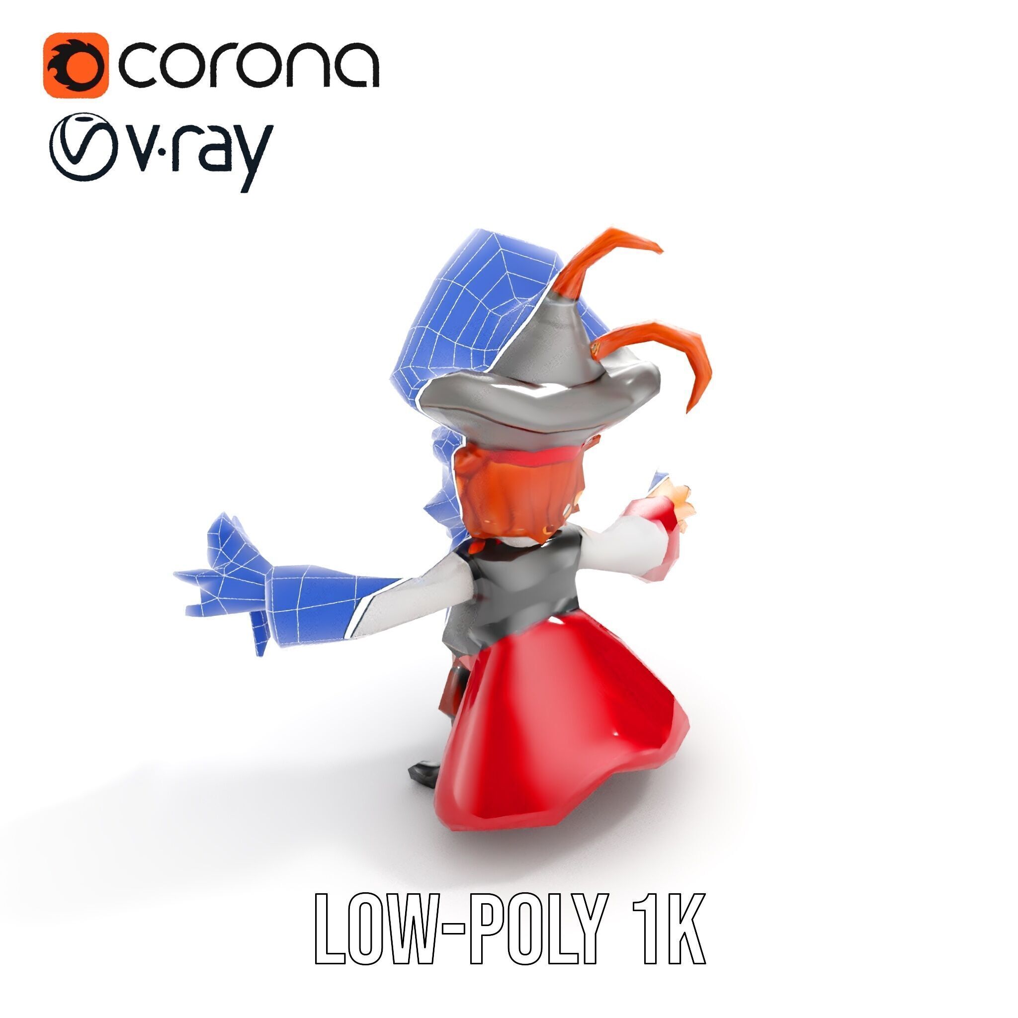 Animated Pirate Character Model Rigged and Animated Low-poly 3D model_29