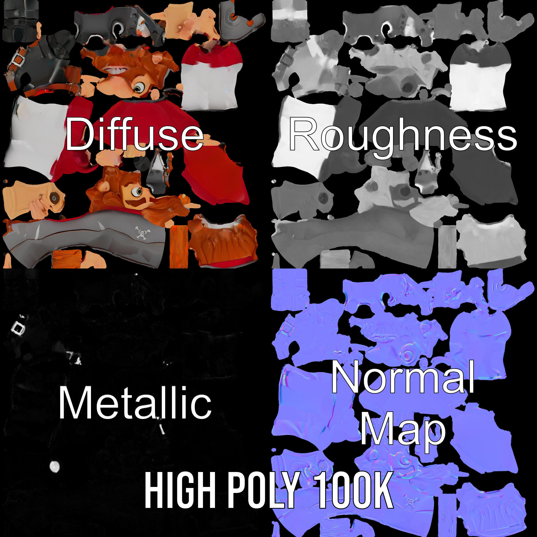 Animated Pirate Character Model Rigged and Animated Low-poly 3D model_4