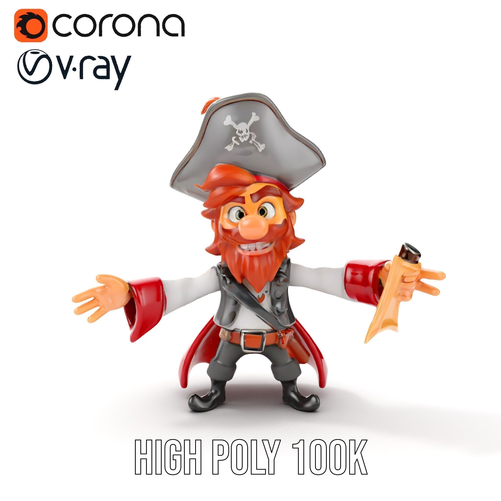 Animated Pirate Character Model Rigged and Animated Low-poly 3D model_30