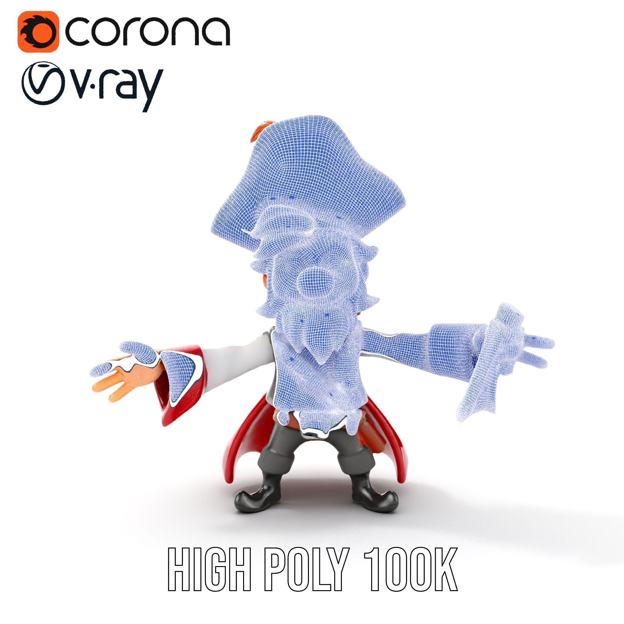 Animated Pirate Character Model Rigged and Animated Low-poly 3D model_38