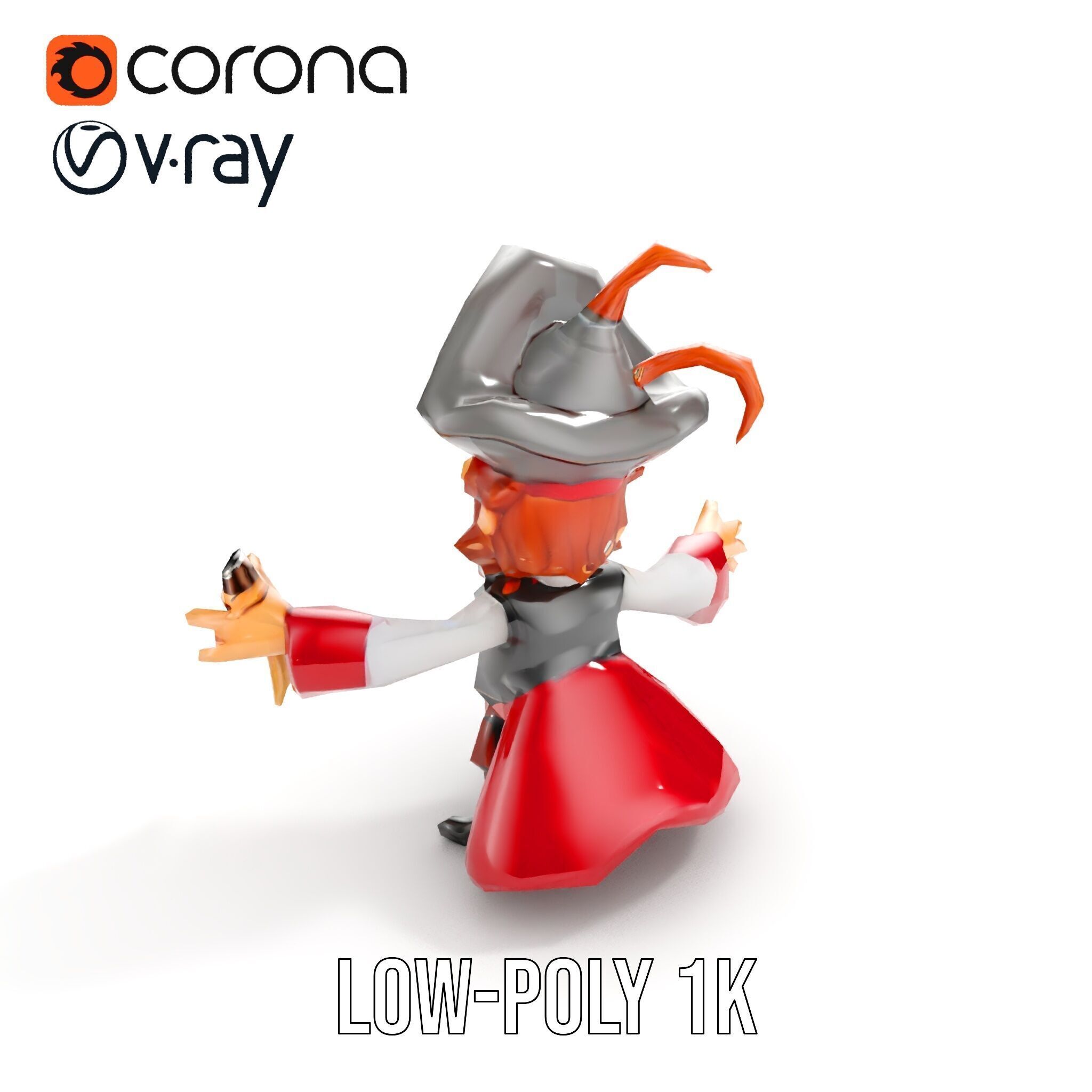 Animated Pirate Character Model Rigged and Animated Low-poly 3D model_19