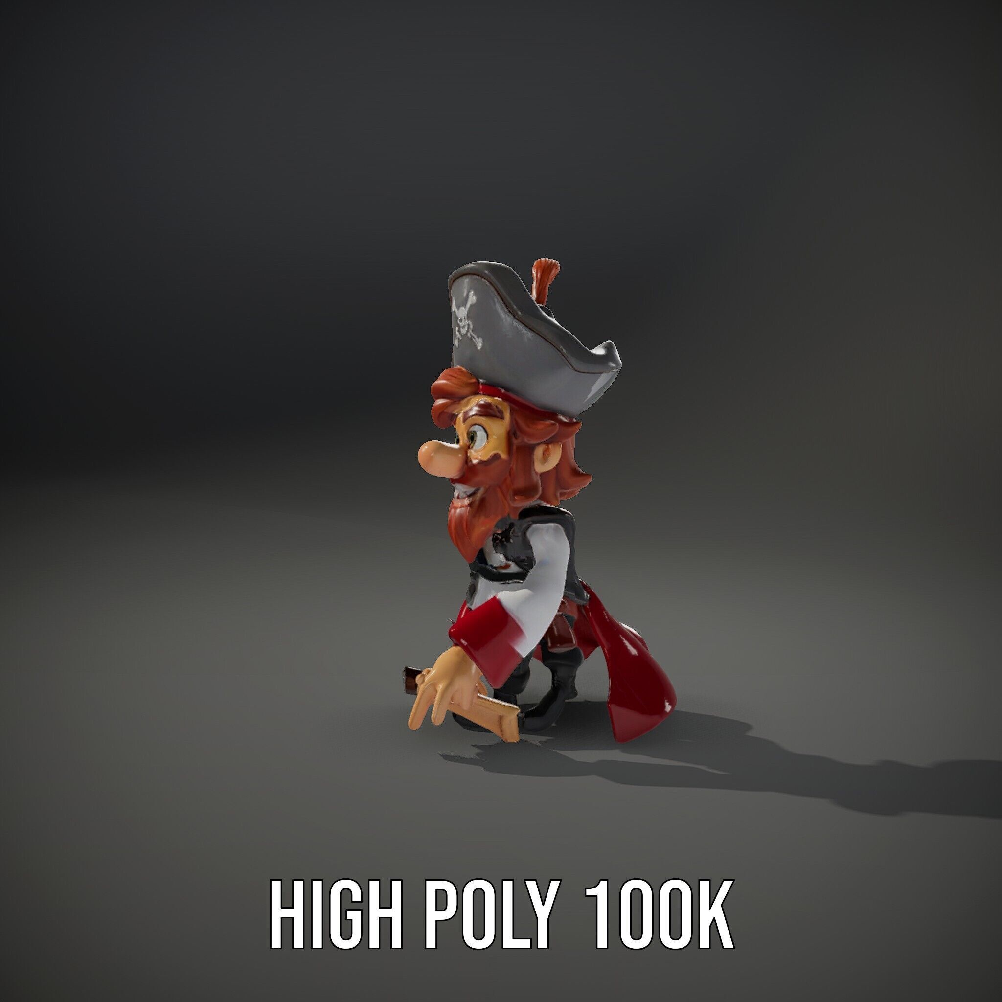 Animated Pirate Character Model Rigged and Animated Low-poly 3D model_12