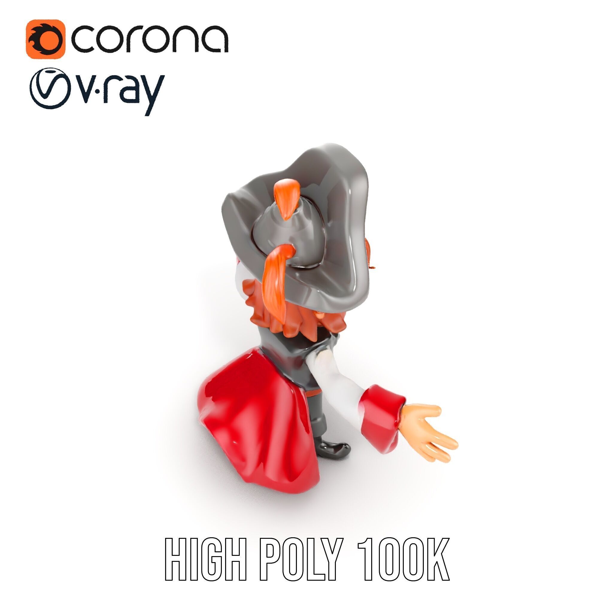 Animated Pirate Character Model Rigged and Animated Low-poly 3D model_33