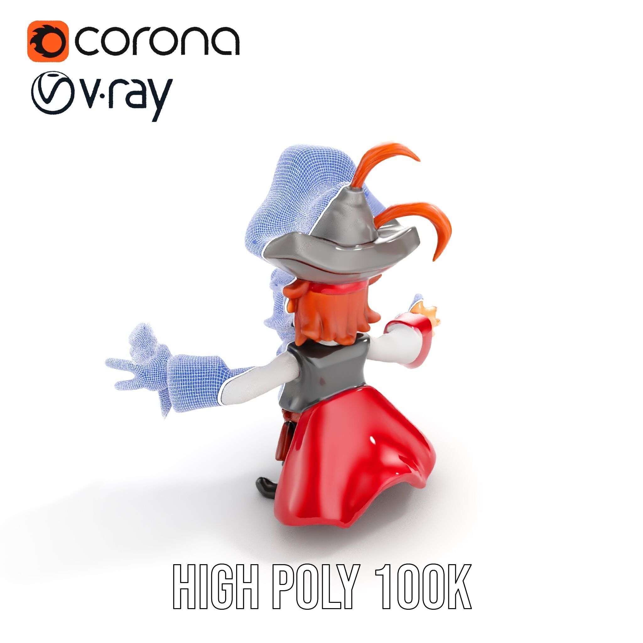 Animated Pirate Character Model Rigged and Animated Low-poly 3D model_40