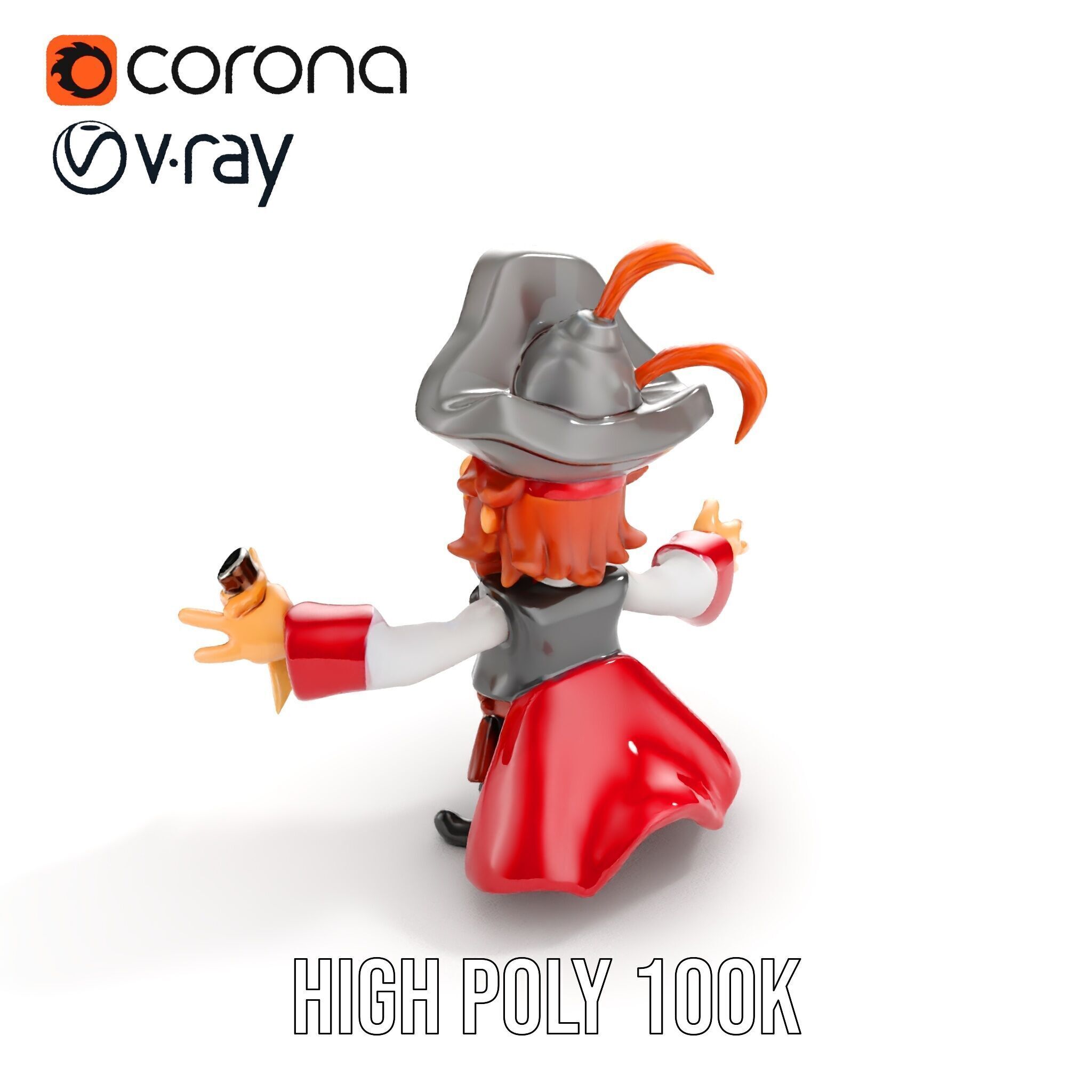 Animated Pirate Character Model Rigged and Animated Low-poly 3D model_22