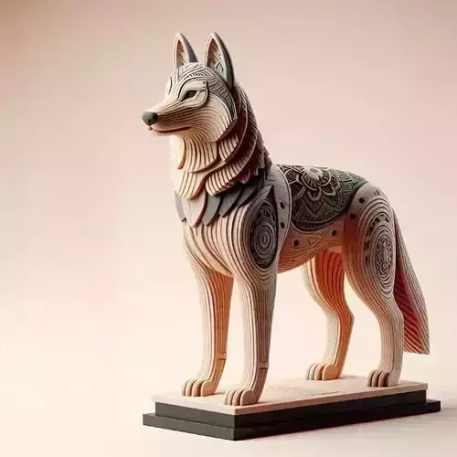 1036Color 3D Model Totem Style Wolf on Pedestal