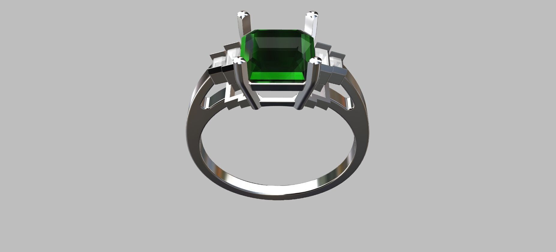 Square Baguette Gemstone Ring 3D print model_6