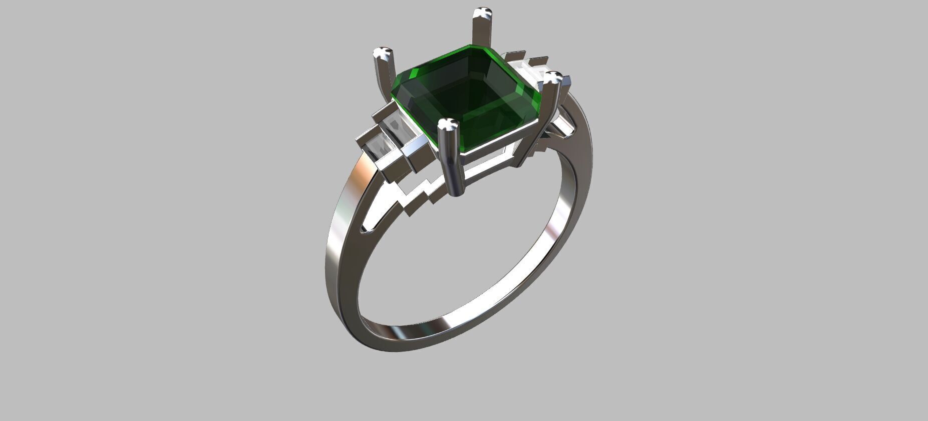 Square Baguette Gemstone Ring 3D print model_4