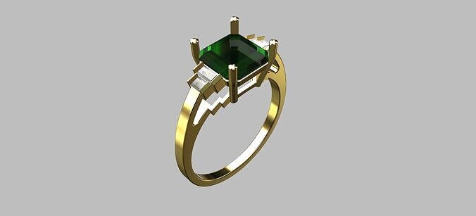 Square Baguette Gemstone Ring 3D print model