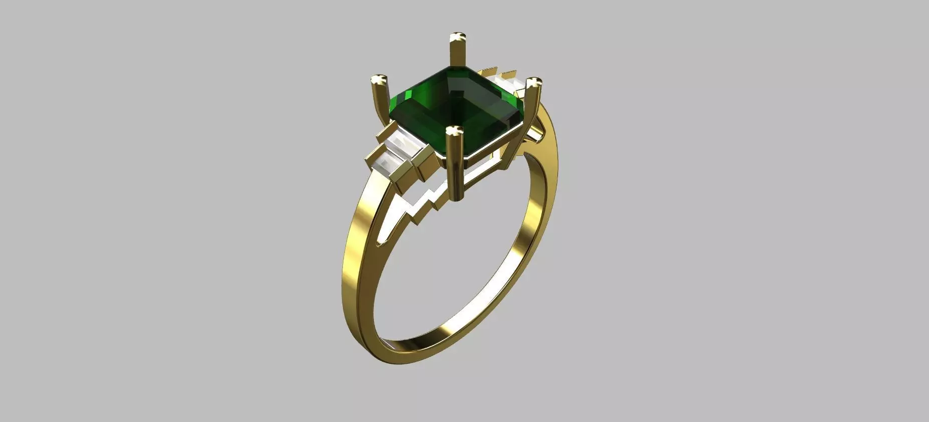 Square Baguette Gemstone Ring 3D print model_0