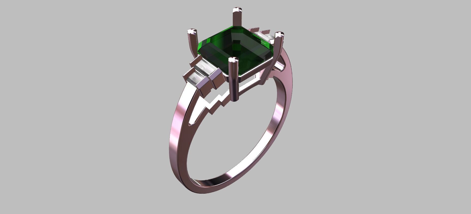 Square Baguette Gemstone Ring 3D print model_7