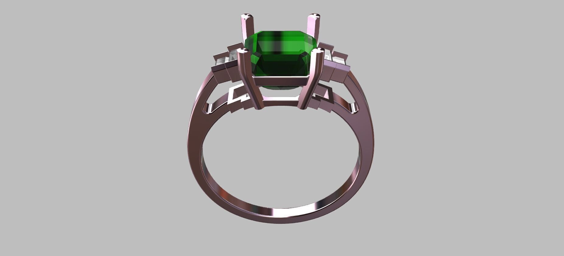 Square Baguette Gemstone Ring 3D print model_9
