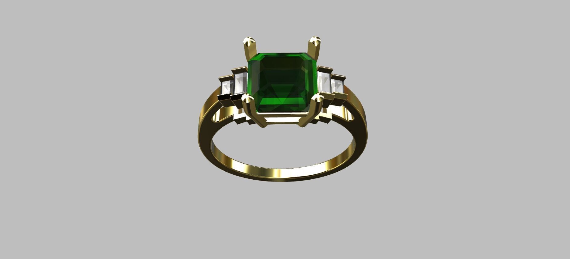 Square Baguette Gemstone Ring 3D print model_3