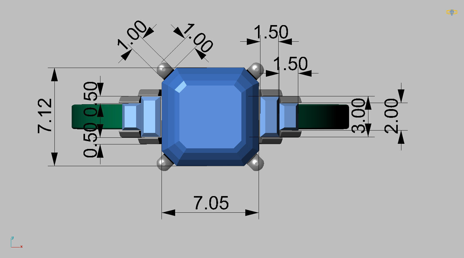 Square Baguette Gemstone Ring 3D print model_11