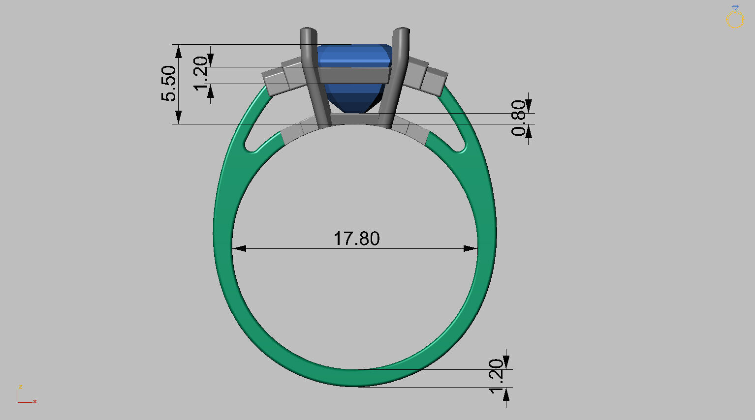 Square Baguette Gemstone Ring 3D print model_10