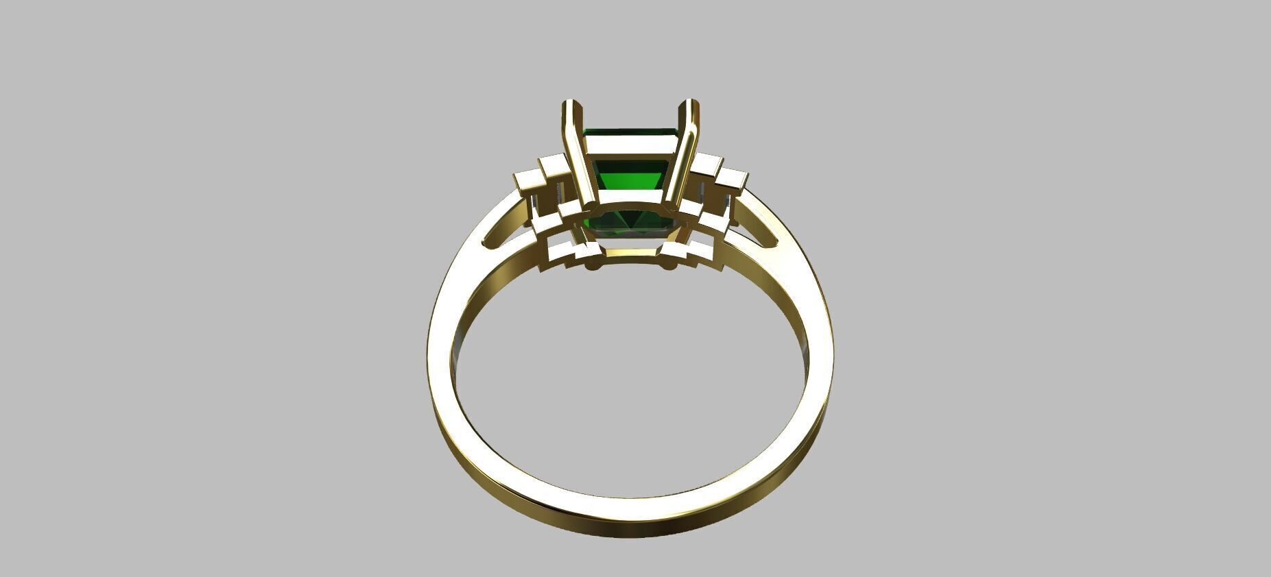 Square Baguette Gemstone Ring 3D print model_2