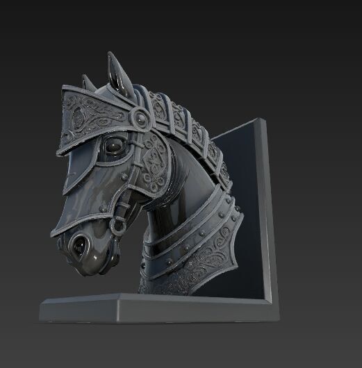 Armored Horse Head Bust Bookend 3D Printable Decorative Model 3D model_17