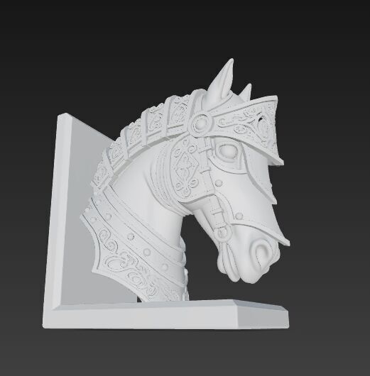 Armored Horse Head Bust Bookend 3D Printable Decorative Model 3D model_11