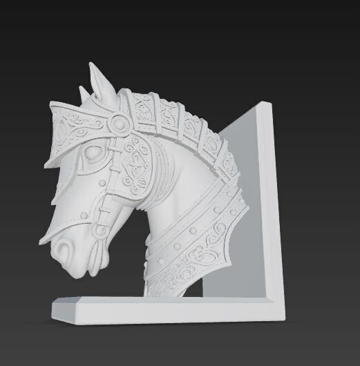 Armored Horse Head Bust Bookend 3D Printable Decorative Model 3D model_9