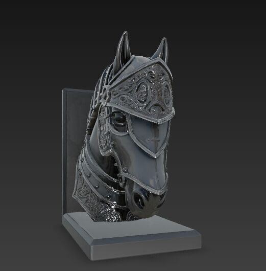 Armored Horse Head Bust Bookend 3D Printable Decorative Model 3D model_14