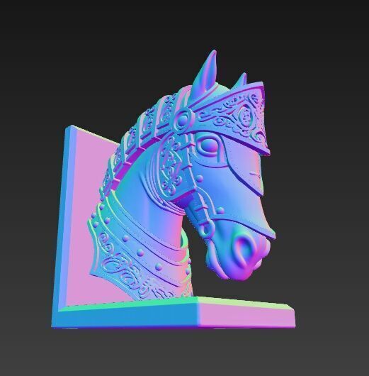 Armored Horse Head Bust Bookend 3D Printable Decorative Model 3D model_19