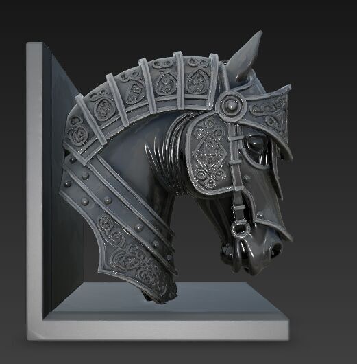 Armored Horse Head Bust Bookend 3D Printable Decorative Model 3D model_13
