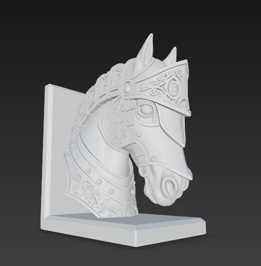 Armored Horse Head Bust Bookend 3D Printable Decorative Model 3D model_5