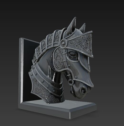Armored Horse Head Bust Bookend 3D Printable Decorative Model 3D model_15