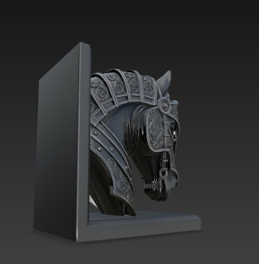 Armored Horse Head Bust Bookend 3D Printable Decorative Model 3D model_1