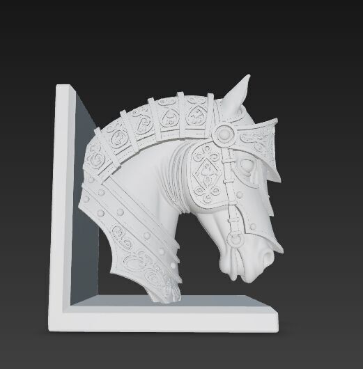 Armored Horse Head Bust Bookend 3D Printable Decorative Model 3D model_6