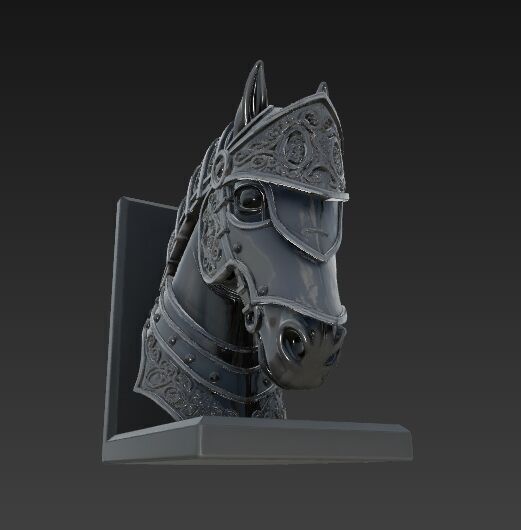 Armored Horse Head Bust Bookend 3D Printable Decorative Model 3D model_18