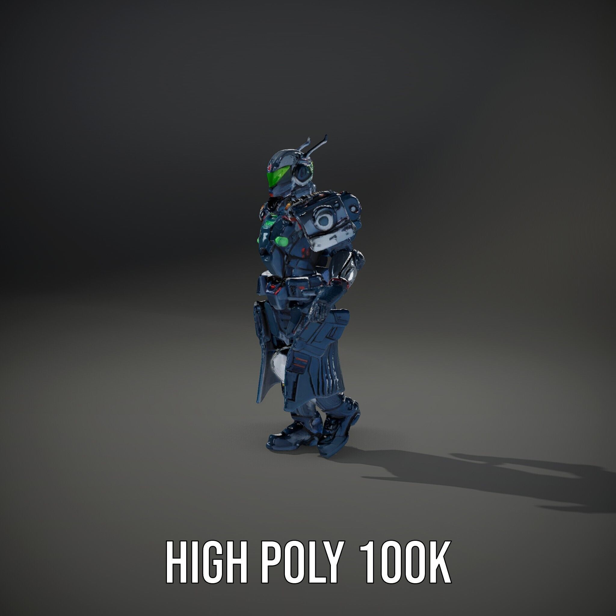 Futuristic Armored Soldier Rigged and Animated Character Model Low-poly 3D model_12