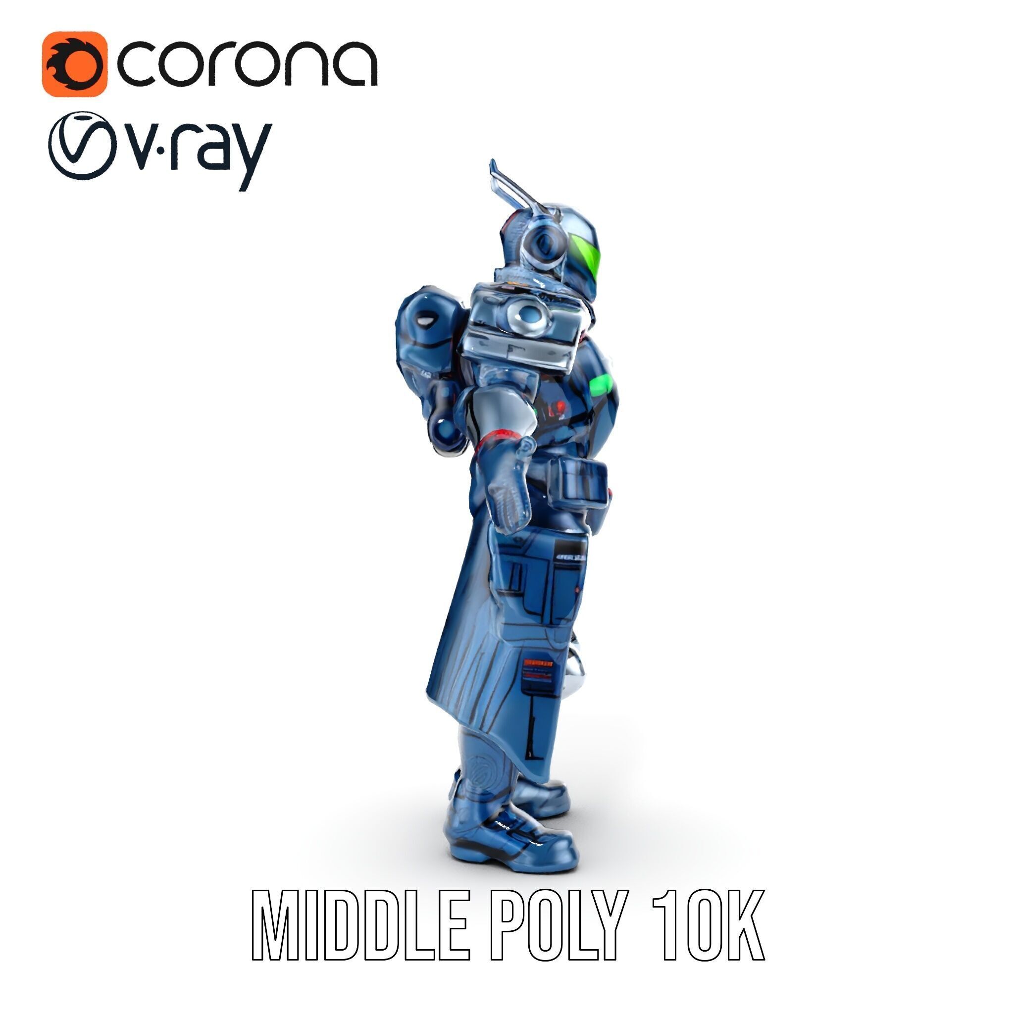 Futuristic Armored Soldier Rigged and Animated Character Model Low-poly 3D model_22