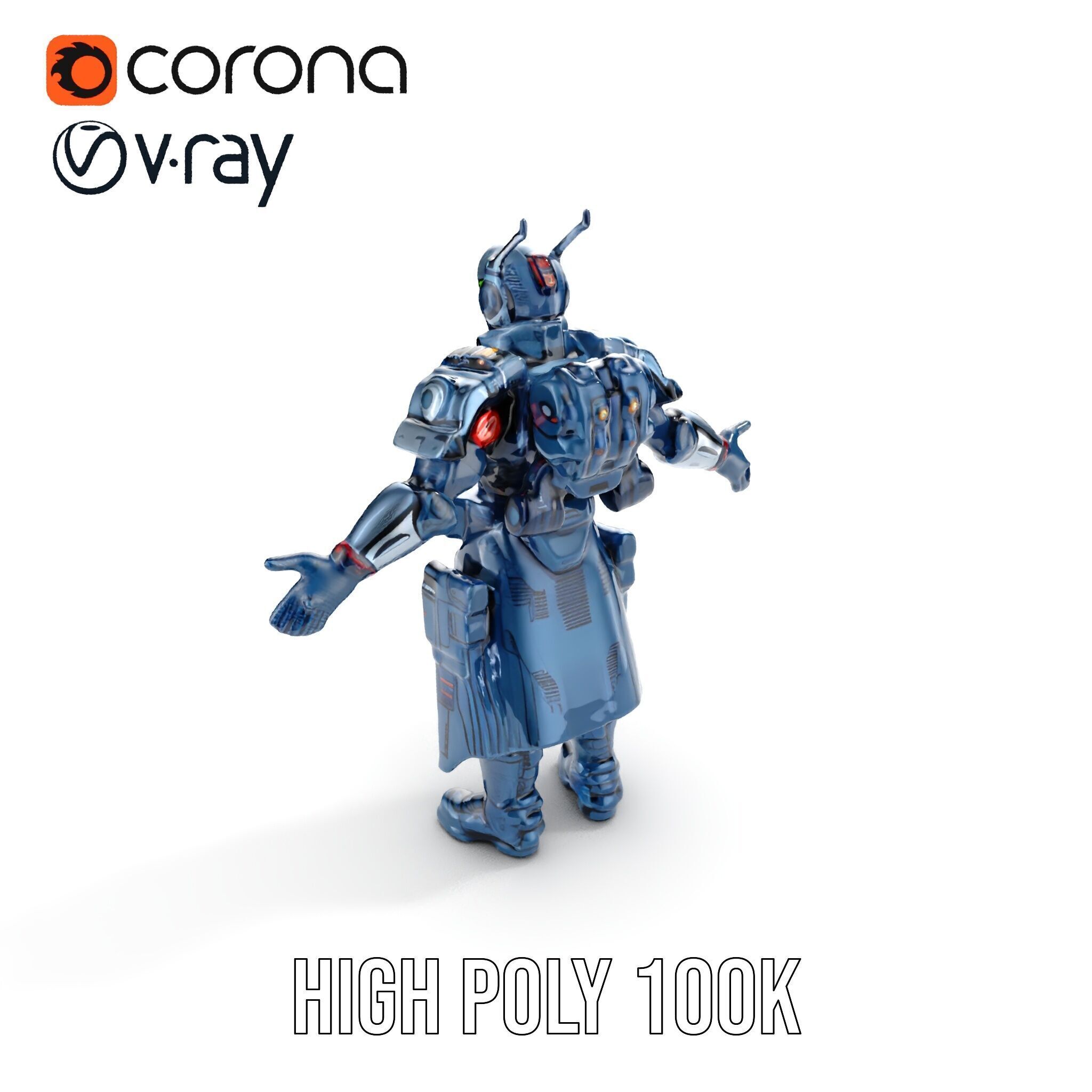 Futuristic Armored Soldier Rigged and Animated Character Model Low-poly 3D model_38