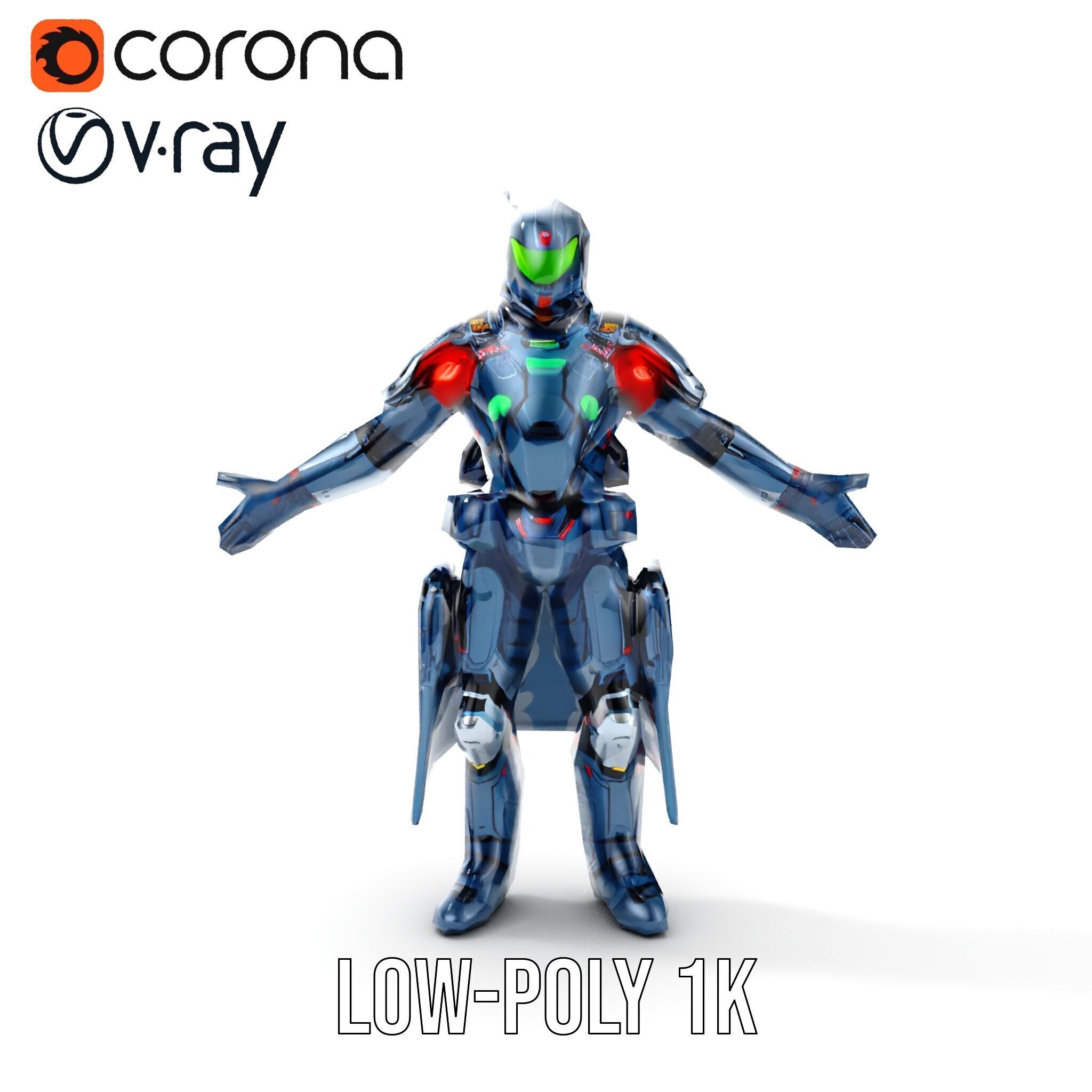 Futuristic Armored Soldier Rigged and Animated Character Model Low-poly 3D model_19