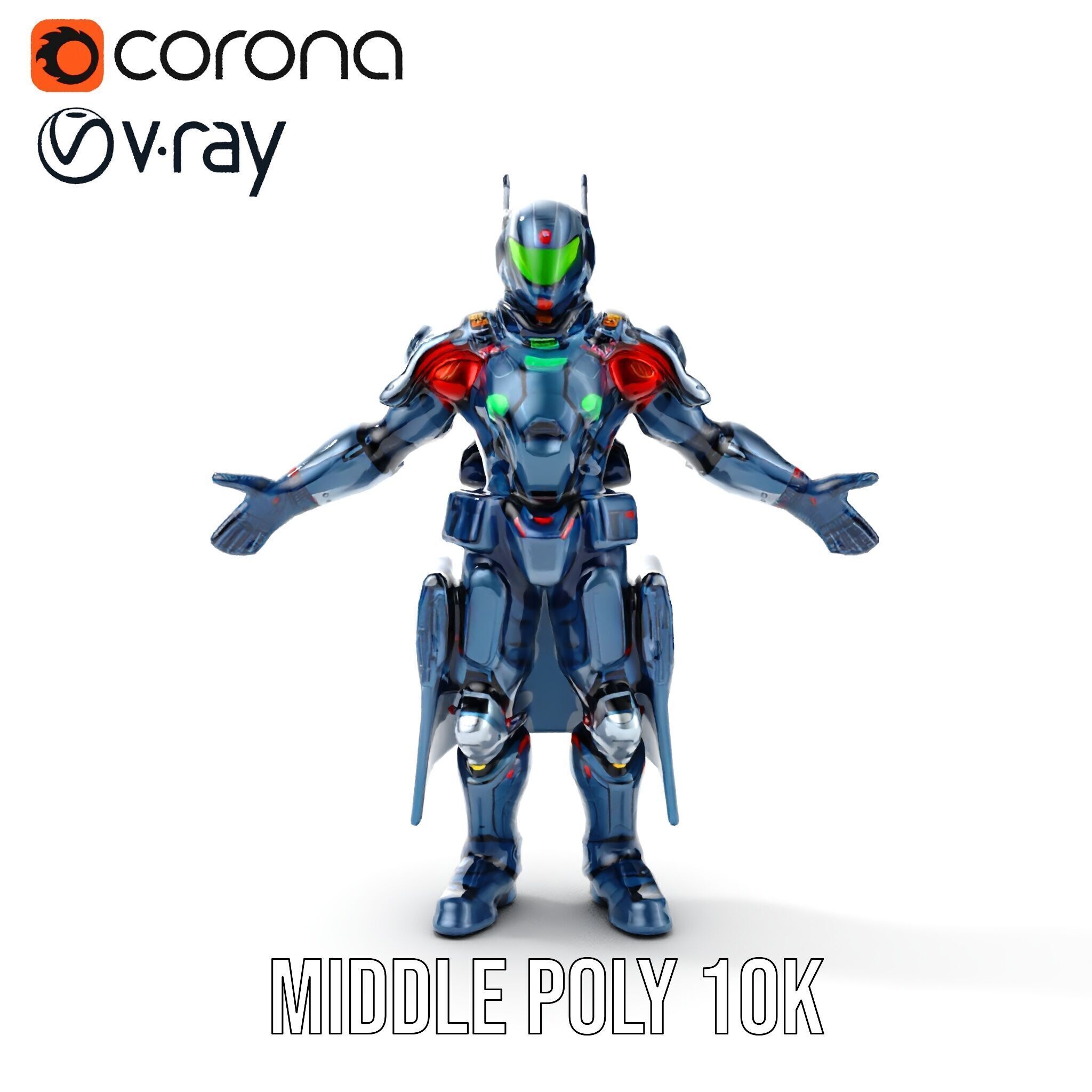 Futuristic Armored Soldier Rigged and Animated Character Model Low-poly 3D model_18