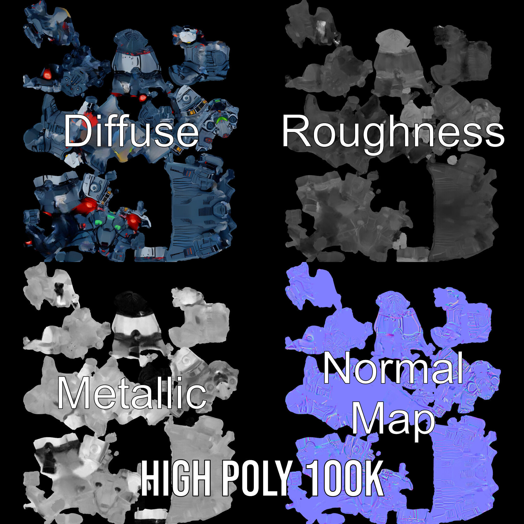 Futuristic Armored Soldier Rigged and Animated Character Model Low-poly 3D model_4